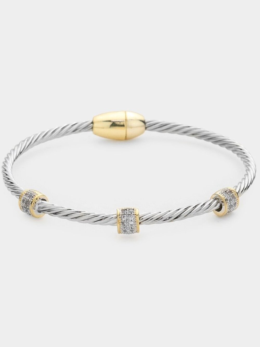 Two-Tone Cable Cuff Crystal Bracelet